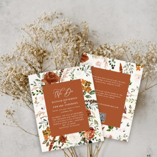 Budget terracotta botanical wedding details invite flyer