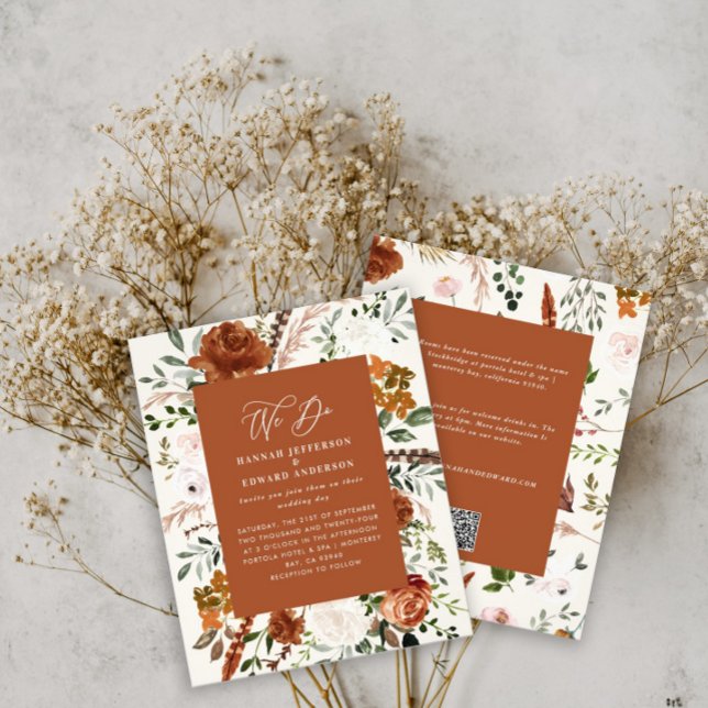 Budget terracotta botanical wedding details invite flyer (Creator Uploaded)