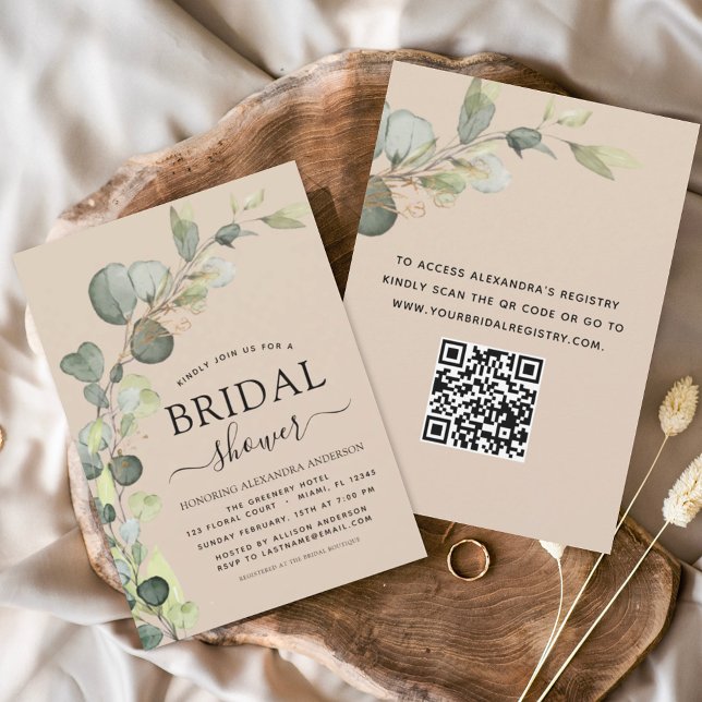 Budget Terracotta Bridal Shower QR Code Eucalyptus (Creator Uploaded)