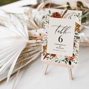 Budget terracotta, cream table number chic elegant