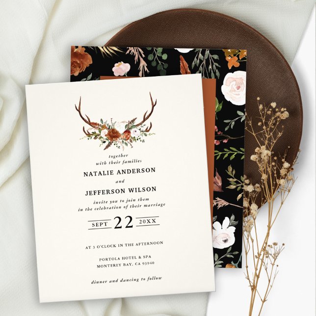 Budget terracotta floral stag wedding invitation flyer (Creator Uploaded)