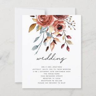 BUDGET Terracotta Florals QR Code Wedding Invite