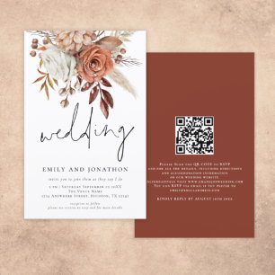 Budget Terracotta Florals Script Wedding Invite