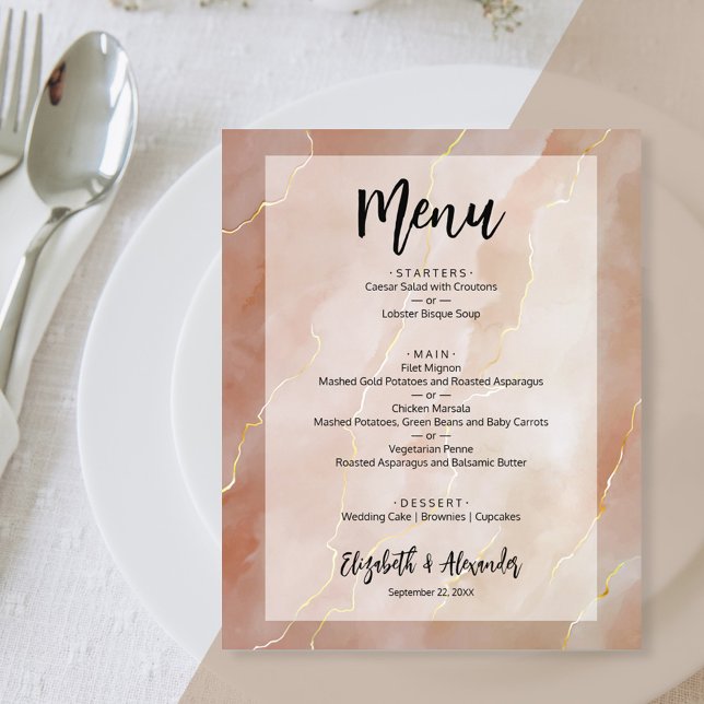 Budget Terracotta Gold Marble Wedding Menu (Creator Uploaded)