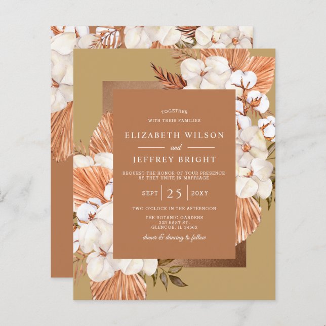 Budget Terracotta Gold Pampas Wedding Invitation (Front/Back)