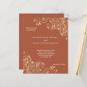 Budget Terracotta Gold Swirl Wedding Invitation