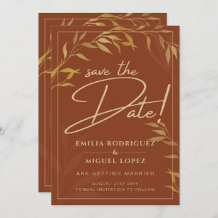 Budget Terracotta GOLD Wedding Save The Dates Invitation