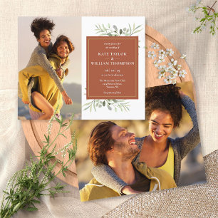 Budget Terracotta Greenery Photos Wedding Invite
