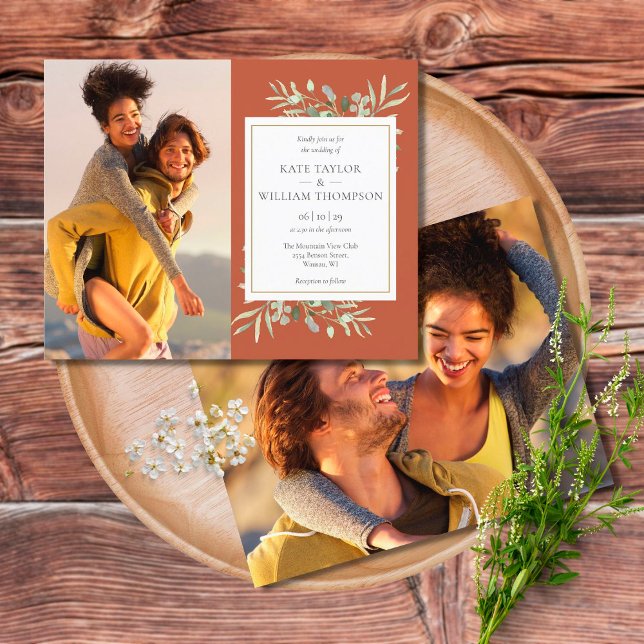 Budget Terracotta Leaves Photos Wedding Invitation (Creator Uploaded)