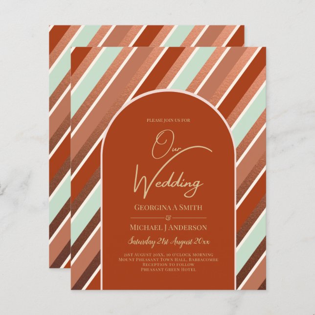 BUDGET Terracotta Mint Green Wedding INVITE (Front/Back)