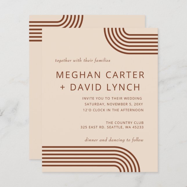 Budget Terracotta Modern Arched Wedding Invitation (Front/Back)