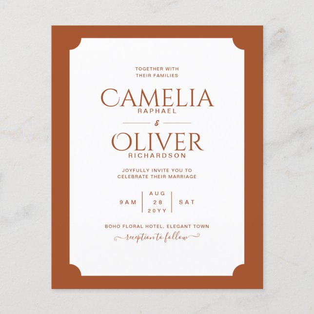 BUDGET Terracotta MONOCHROME Wedding PAPER (Front)