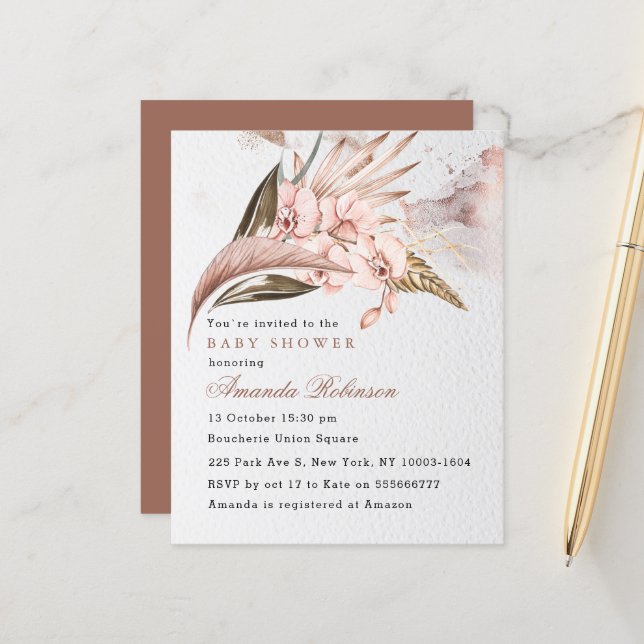 Budget Terracotta Pampas Baby Shower Invitation (Front/Back In Situ)