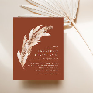 Budget terracotta pampas elegant wedding invite flyer