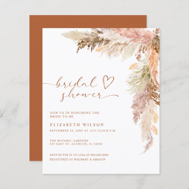 Budget Terracotta Pampas Grass Bridal Shower (Front/Back)