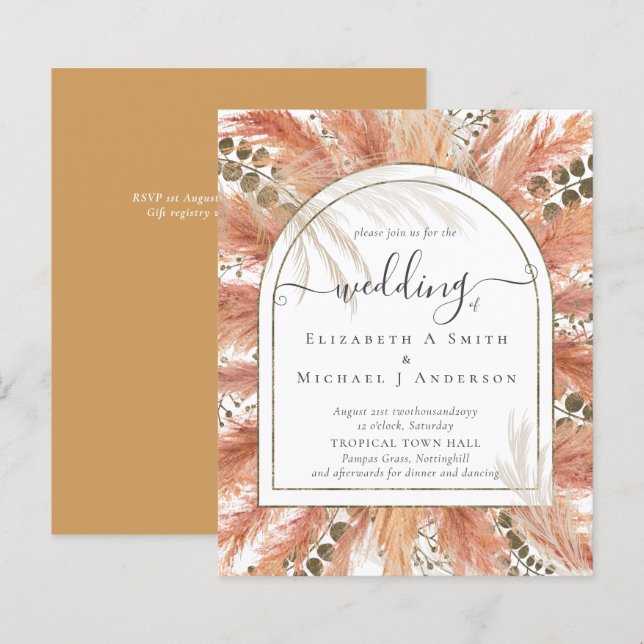 BUDGET  Terracotta Pampas Grass Tropical Wedding (Front/Back)
