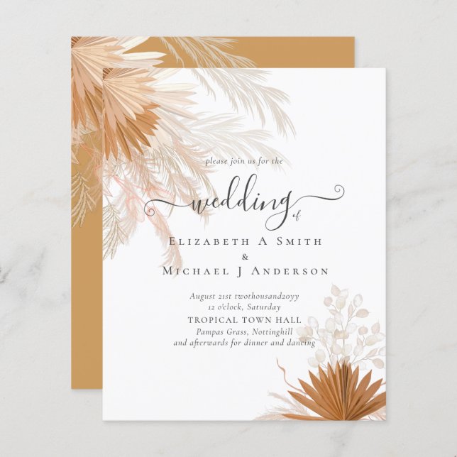 BUDGET  Terracotta Pampas Grass Tropical Wedding (Front/Back)