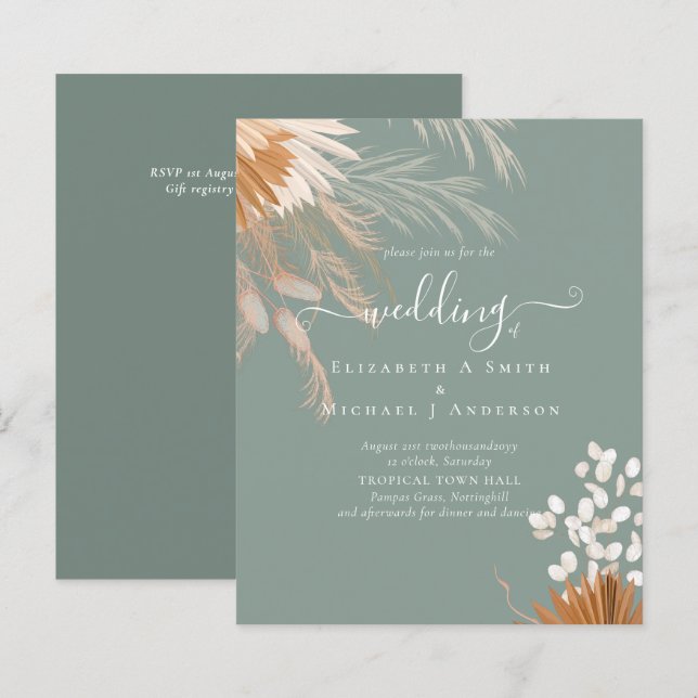 BUDGET  Terracotta Pampas Grass Tropical Wedding (Front/Back)