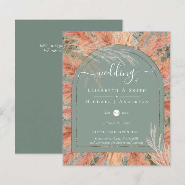 BUDGET  Terracotta Pampas Grass Tropical Wedding (Front/Back)