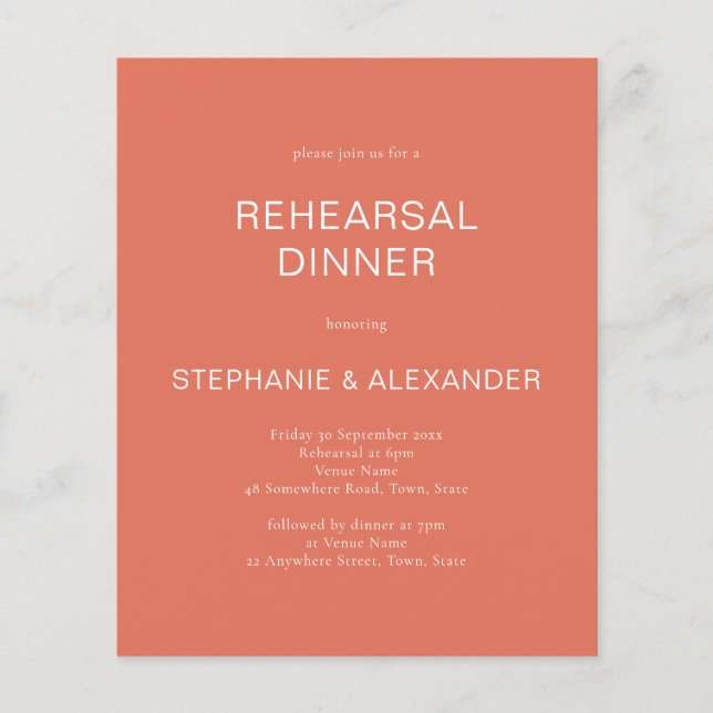 Budget Terracotta QR Code Rehearsal Dinner Invite (Front)