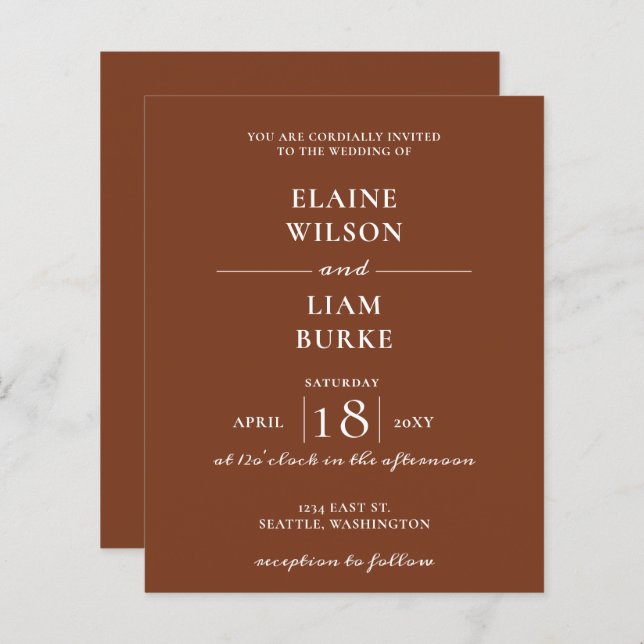 Budget Terracotta Rustic Wedding Invitation (Front/Back)