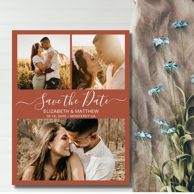 Budget Terracotta Script Photo Save The Date Flyer (Creator Uploaded)