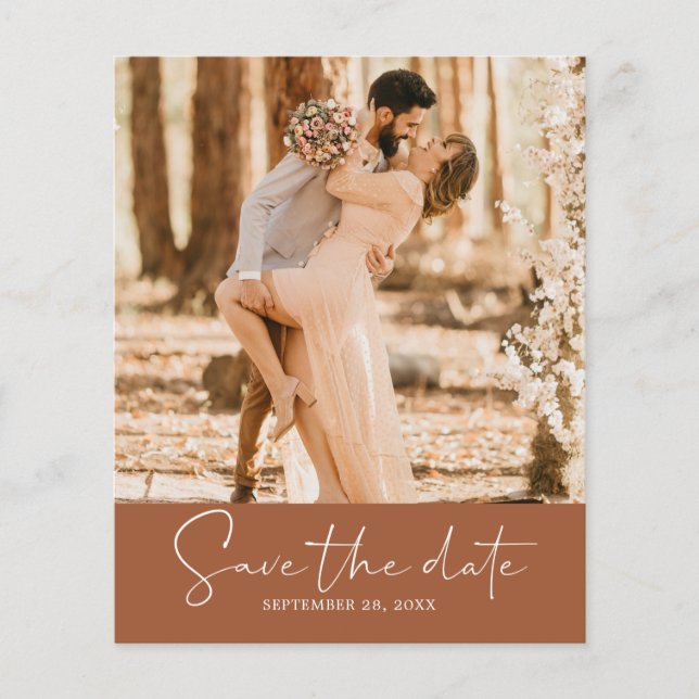 Budget Terracotta Script Save The Date Photo Flyer (Front)