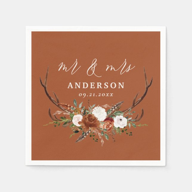 Budget terracotta Stag rustic botanical wedding Napkin (Front)