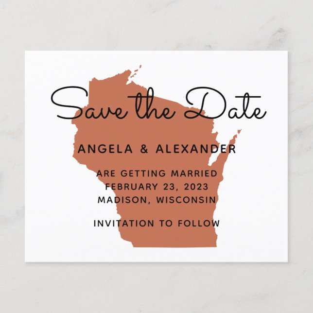 Budget Terracotta Wisconsin Wedding Save The Date (Front)
