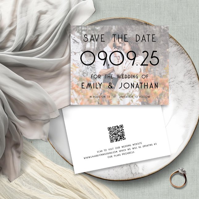Budget Text Photo Overlay Wedding Save the Date (Front and back view)