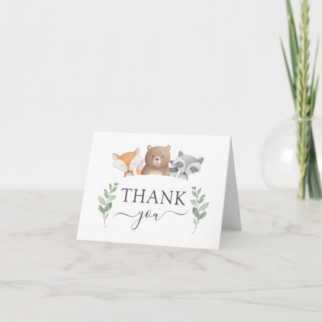 Budget Thank You Baby Shower Woodland Greenery Card (Front)