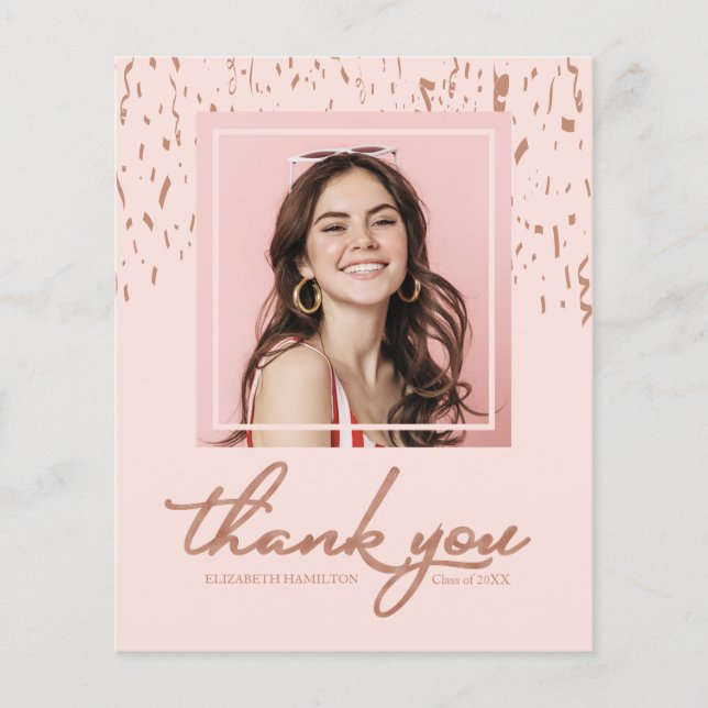 Budget Thank You Card Confetti Graduation Photo (Front)