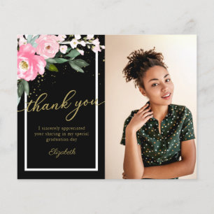 Budget Thank You Card Hot Pink Floral Photo Grad