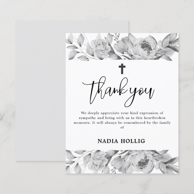 Budget Thank You Funeral Cross Memorial Card (Front/Back)