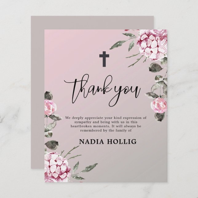 Budget Thank You Funeral Cross Memorial Card (Front/Back)