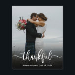 Budget Thankful script Wedding Photo Thank You<br><div class="desc">Budget Modern Hand Lettered Wedding "Thankful" Script Photo Thank You Cards. Modern Stylish wedding thank you card template featuring a full vertical photo on the front with overlay text "Thankful" in a hand lettered typography script font in white on the picture. Add your custom name and thank you message. If...</div>