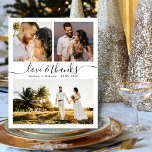 Budget Thanks 3 Photo Wedding Thank You Card<br><div class="desc">Budget, Modern, Minimalist 3 Photo Collage Elegant „Love & Thanks” Script Wedding Thank You personalised affordable low budget thin card. Stylish wedding thank you template featuring 3 photo on the front and 1 photo on the back side. ***PLEASE NOTE! *** BUDGET PAPER/FLYER IS PAPER THIN. *** UPGRADE THE PAPER FOR...</div>