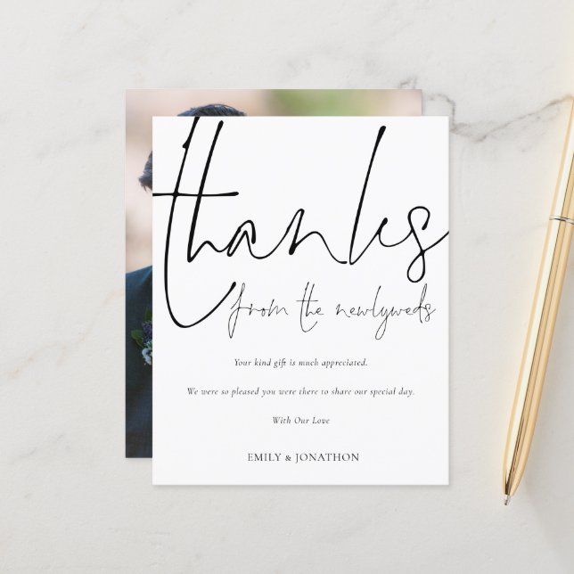 Budget Thanks Newlyweds Photo Wedding Thank You (Front/Back In Situ)