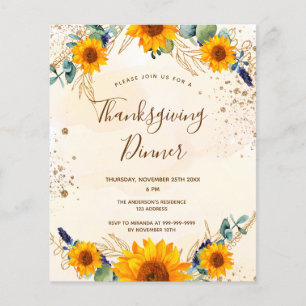 Budget Thanksgiving dinner sunflowers invitation