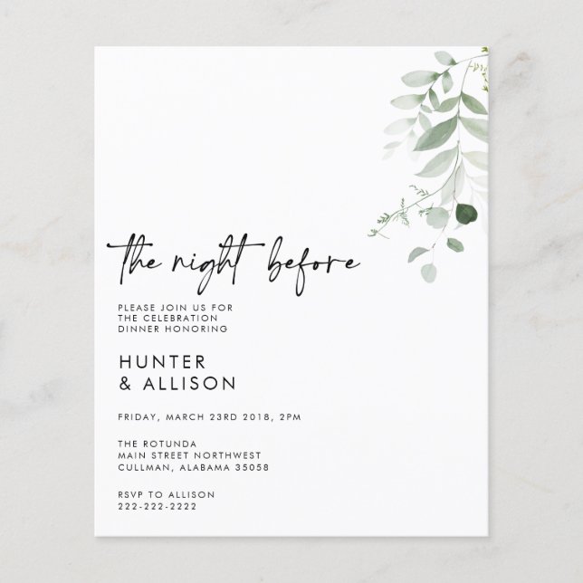 BUDGET The Night Before Invitation  Flyer (Front)