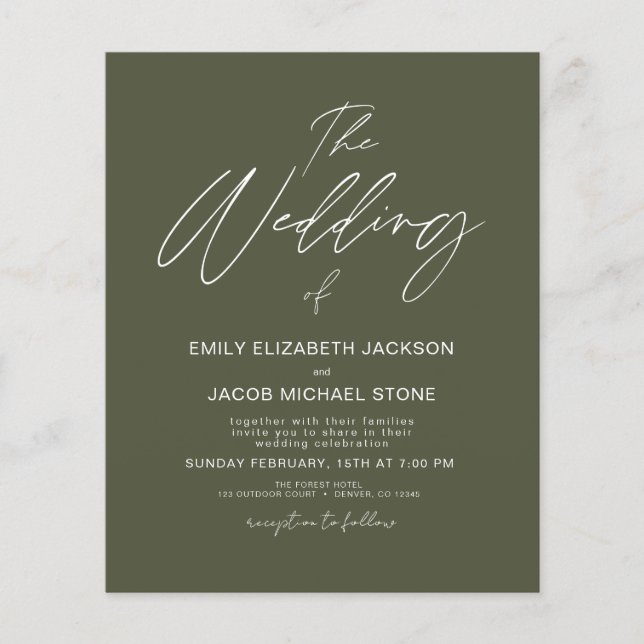 Budget The Wedding of Sage Green Modern Typography Flyer (Front)
