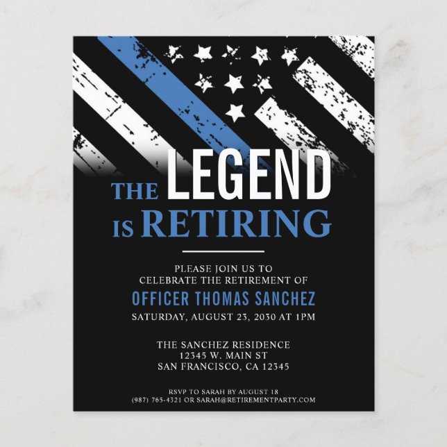 Budget Thin Blue Line Police Retirement Invitation (Front)
