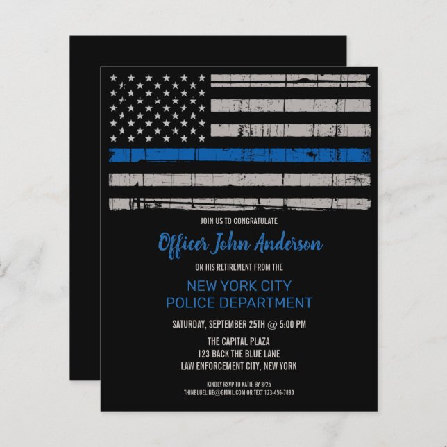 Budget Thin Blue Line Police Retirement Invitation (Front/Back)