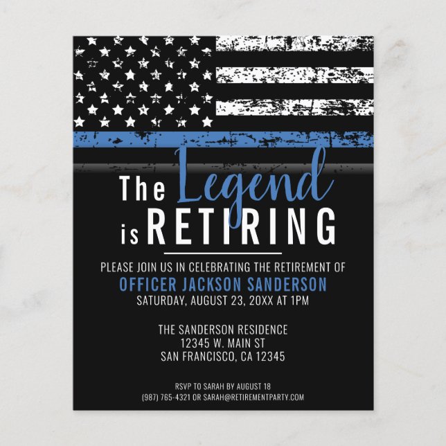 Budget Thin Blue Line Police Retirement Invitation Flyer (Front)