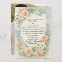 Budget Tide & Bloom Photo Wedding Invitation 