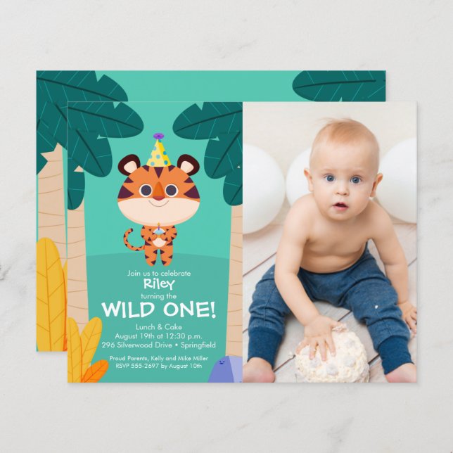 Budget Tiger Kid's Photo Birthday Invitations (Front/Back)
