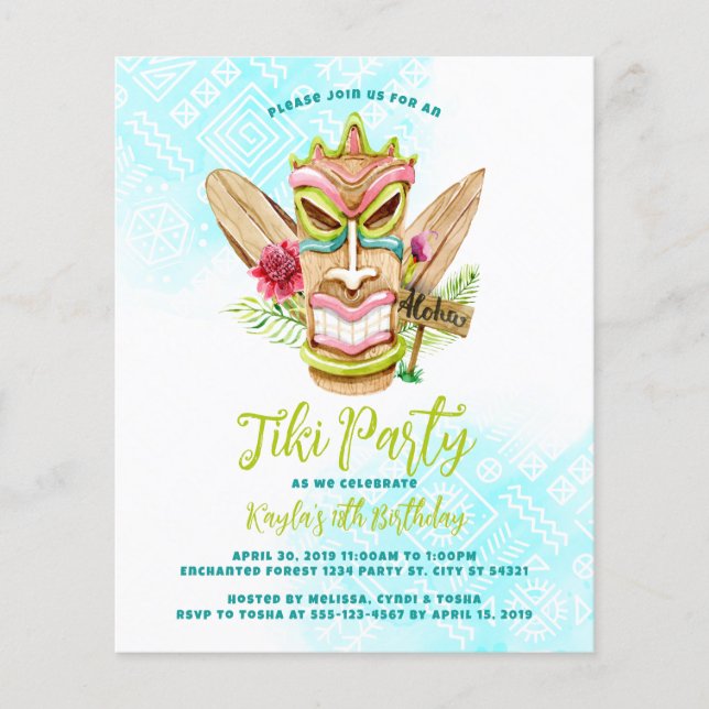 Budget Tiki Party Invitations (Front)