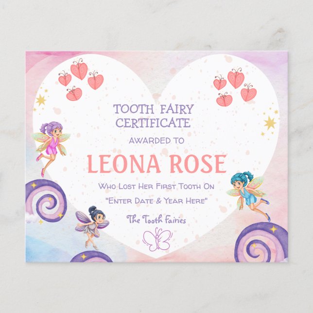 Budget Tooth Fairy Certificate | Personalised (Front)