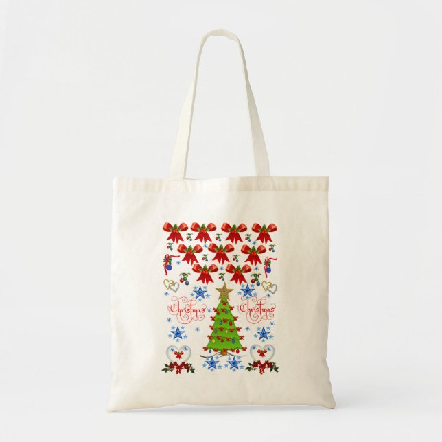 Budget tote handbag christmas tree heart white (Front)