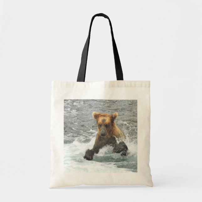 Budget Tote of grizzly bear at Katmai Bag (Front)
